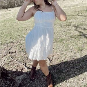 white flowy dress with tie back